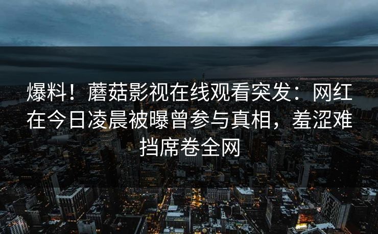 爆料！蘑菇影视在线观看突发：网红在今日凌晨被曝曾参与真相，羞涩难挡席卷全网